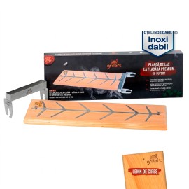 Placa premium pentru somon afumat din lemn de cires, 18x55x2,5 cm, cu suport din otel inoxidabil Grillart GA-1024-3 - 1