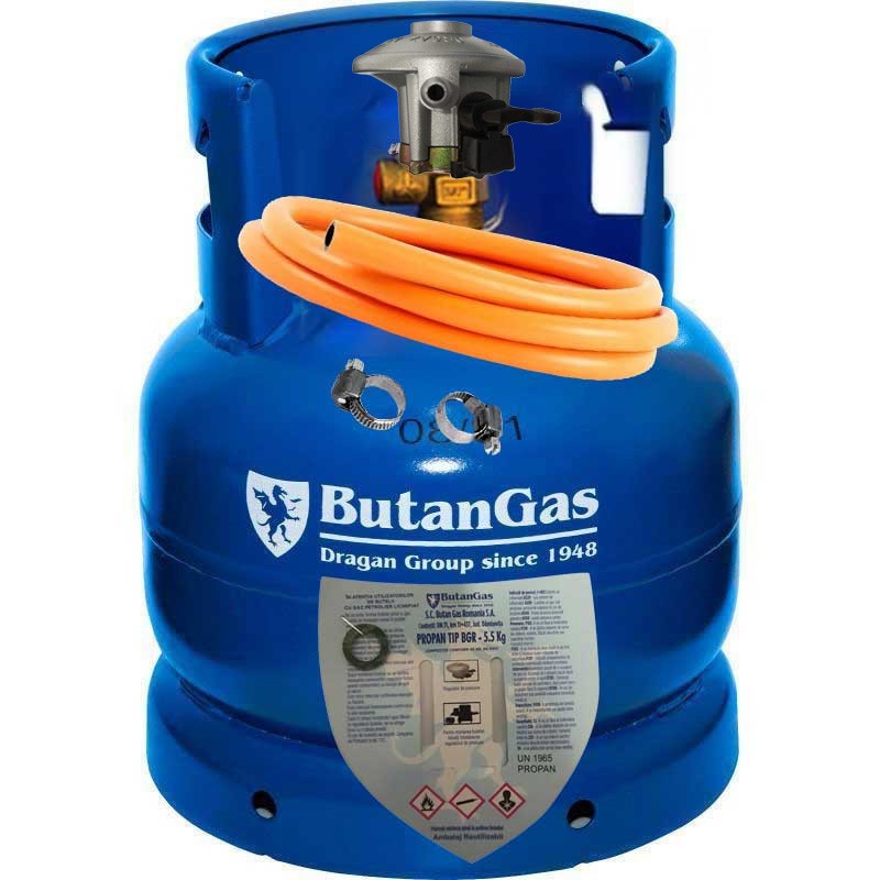 Butelie ButanGas Camping 8,1 Kg 37,5x30cm cu incarcatura propan 5,5 Kg include regulator Orgaz si furtun 80cm - 1 Butelie ButanGas Camping 8,1 Kg 37,5x30cm cu incarcatura propan 5,5 Kg include regulator Orgaz si furtun 80cm - 1