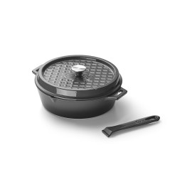 Tigaie si oala adanca rotunda din fonta emailata, capac, maner detasabil, diametru 30 cm, 8,5 cm inaltime, Grandpro A03001005T -