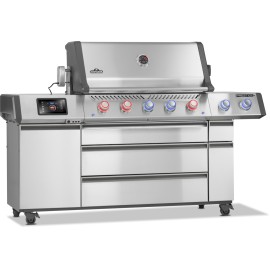Gratar pe gaz din inox, cu 5 arzatoare principale, arzator spate infrarosu, arzator lateral infrarosu si caseta electrica de afu