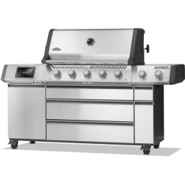 Gratar pe gaz din inox, cu 5 arzatoare principale, arzator spate infrarosu, arzator lateral infrarosu si caseta electrica de afu