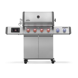 Gratar pe gaz din inox, cu 4 arzatoare principale, arzator spate infrarosu, arzator lateral infrarosu Napoleon Prestige PRO 500