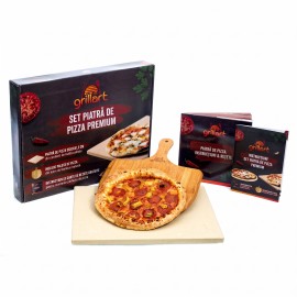 Set piatra de pizza dreptunghiulara 38x30x1,5 cm si spatula de lemn pentru pizza Grillart GA-1013-2 - 1
