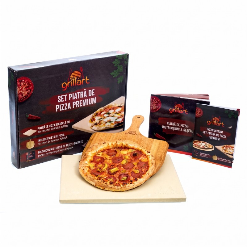 Set piatra de pizza dreptunghiulara 38x30x1,5 cm si spatula de lemn pentru pizza Grillart GA-1013-2 - 1 Set piatra de pizza dreptunghiulara 38x30x1,5 cm si spatula de lemn pentru pizza Grillart GA-1013-2 - 1