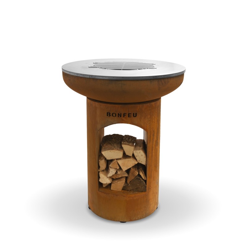 Gratar pe lemne din otel corten cu plita rotunda 80 cm diametru, corten, BonFeu 8002R - 1 Gratar pe lemne din otel corten cu plita rotunda 80 cm diametru, corten, BonFeu 8002R - 1