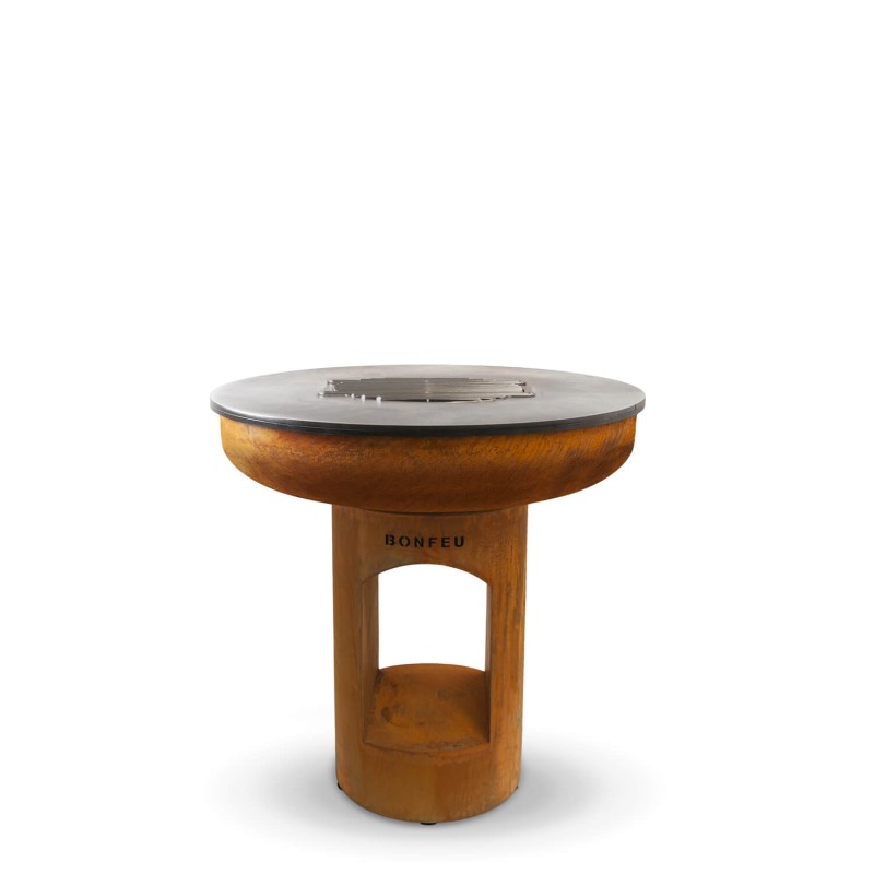 Gratar pe lemne din otel corten cu plita rotunda 100 cm diametru, corten, BonFeu 10002R - 1 Gratar pe lemne din otel corten cu plita rotunda 100 cm diametru, corten, BonFeu 10002R - 1