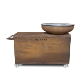 Gratar pe lemne din otel corten cu plita rotunda 100 cm diametru si suport tip insula, corten, BonFeu 10001RIM - 1