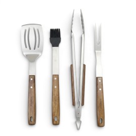 Set 4 ustensile pentru gratar din otel inoxidabil si maner din lemn de acacia BonFeu BFT.01 - 1