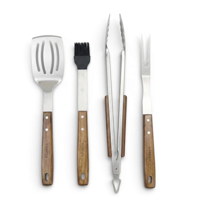 Set 4 ustensile pentru gratar din otel inoxidabil si maner din lemn de acacia BonFeu BFT.01 - 1 Set 4 ustensile pentru gratar din otel inoxidabil si maner din lemn de acacia BonFeu BFT.01 - 1