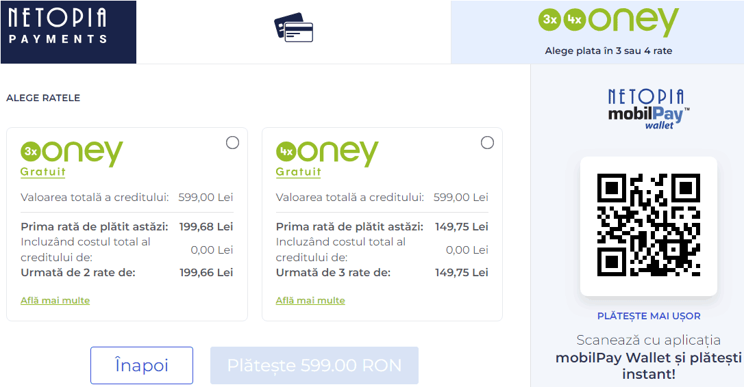 Checkout Oney Netopia mobilPay