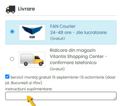 Bifează „Servicii montaj gratuit“